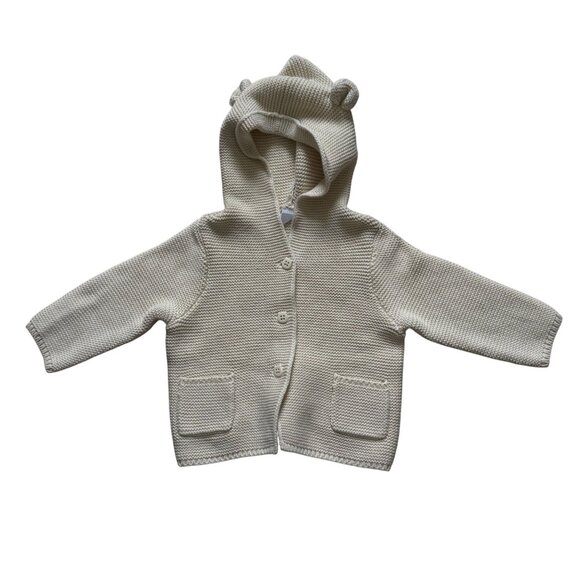 GAP Knit Hooded Button Front Cardigan Sweater Baby 6-12 Months Cream Winter - Picture 1 of 6